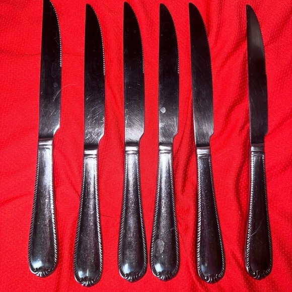 Reed & Barton DOMAIN Stainless 18/10 Glossy Rope Edge Steak Knives Set Of 6 - Picture 1 of 4